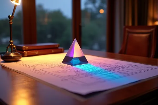 A clear reflection of a modern structure appears on a transparent surface, suggesting a state of perfect liquid equilibrium and clarity.