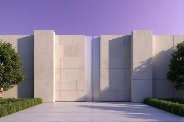 A singular stone structure stands in a state of unwavering and permanent closure against a tranquil evening sky.