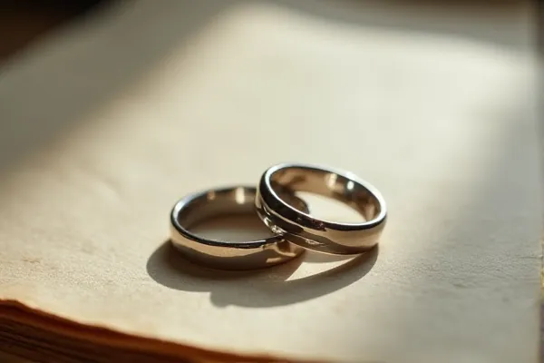 Interlocking metal circles rest atop a clean, textured page, reflecting a state of permanent and unified connection.