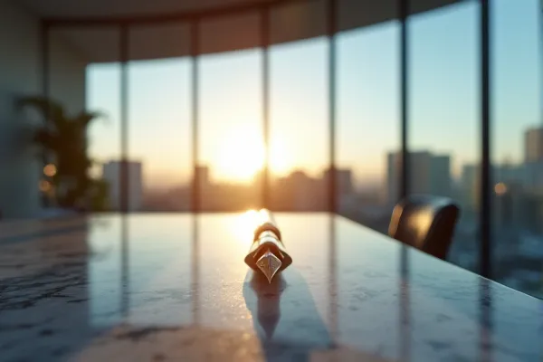 The first light of day fills a spacious, orderly room where a single instrument of precision sits in a state of quiet readiness.