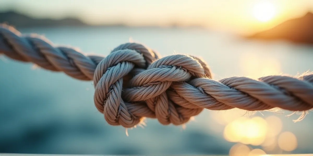 Interlocking nautical ropes forming a secure knot with a blurred San Diego Bay background, symbolizing the structural security and unity of a blended family estate plan.