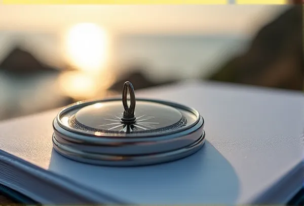 A silver nautical compass resting on a Special Needs Trust document with a blurred San Diego background, symbolizing the guidance provided by strategic estate planning.
