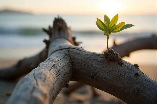 Macro detail of salt-weathered driftwood from Silver Strand, San Diego, illustrating the structural transition and durability of California trust instruments.